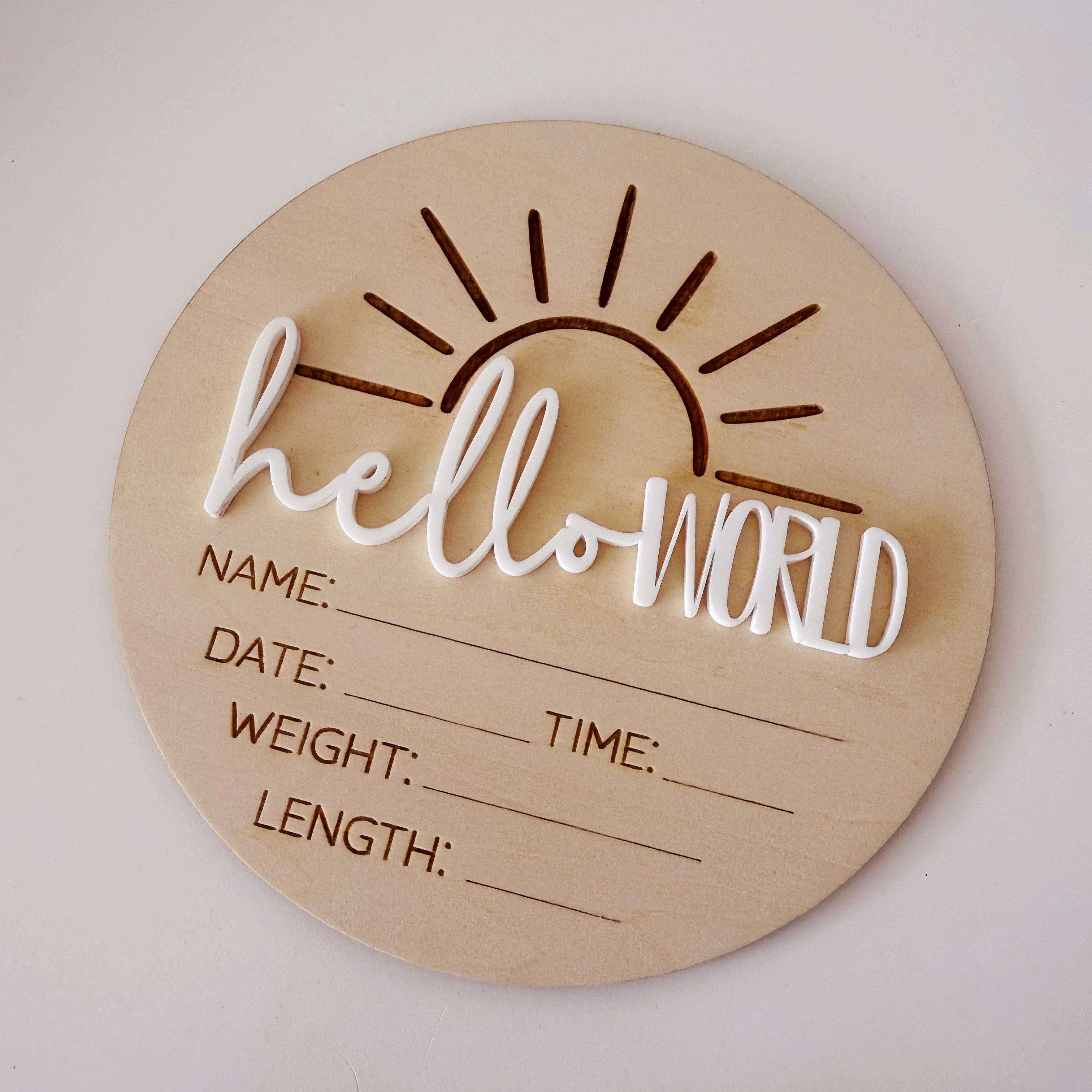Hello World Sun Birth Announcement Plaque