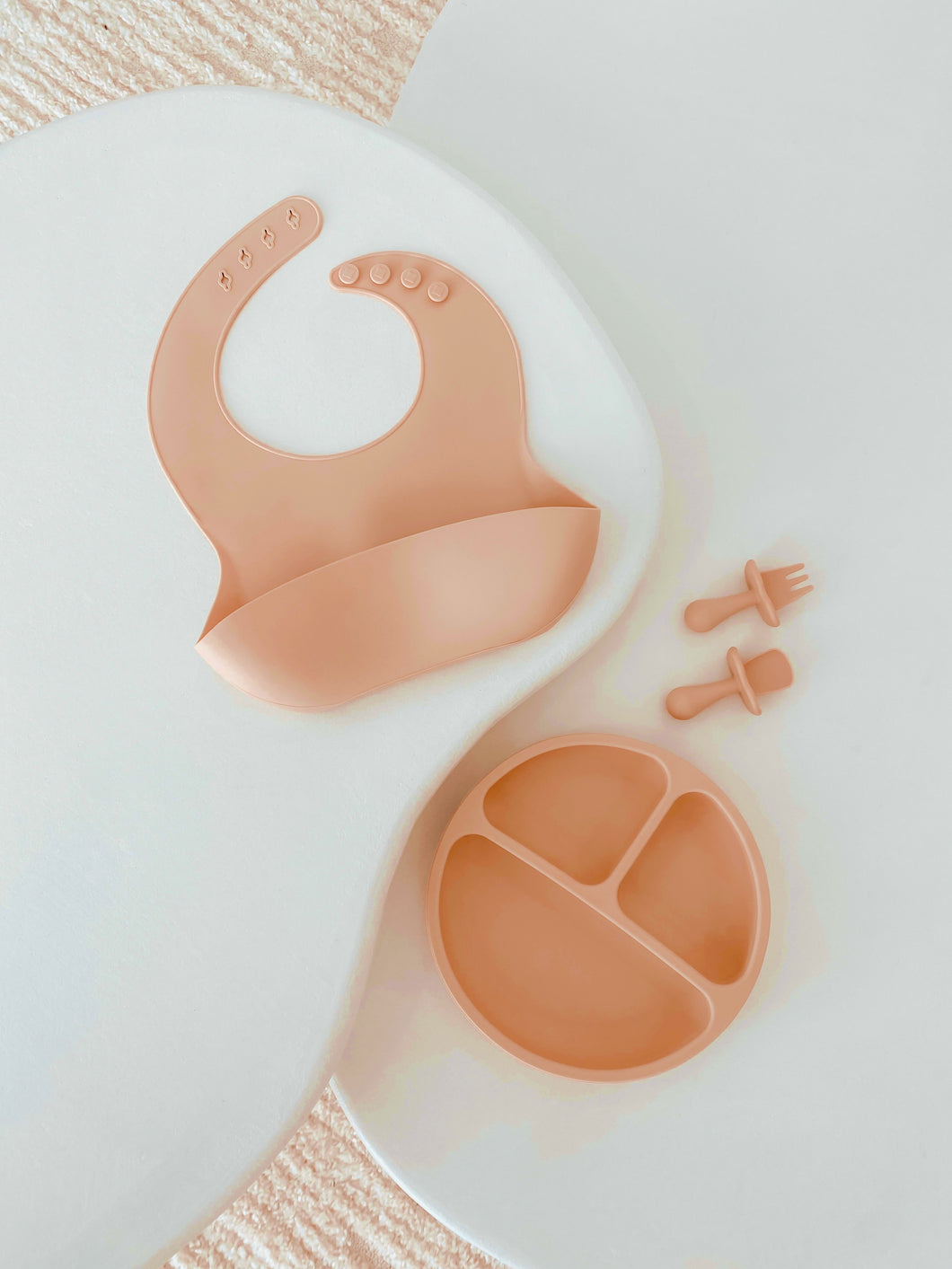 4 Piece set - Bib, Plate and Baby Led Weaning Spoon and Fork