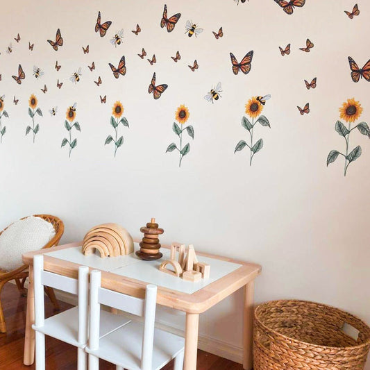 Sunflowers, Bees and Butterflies