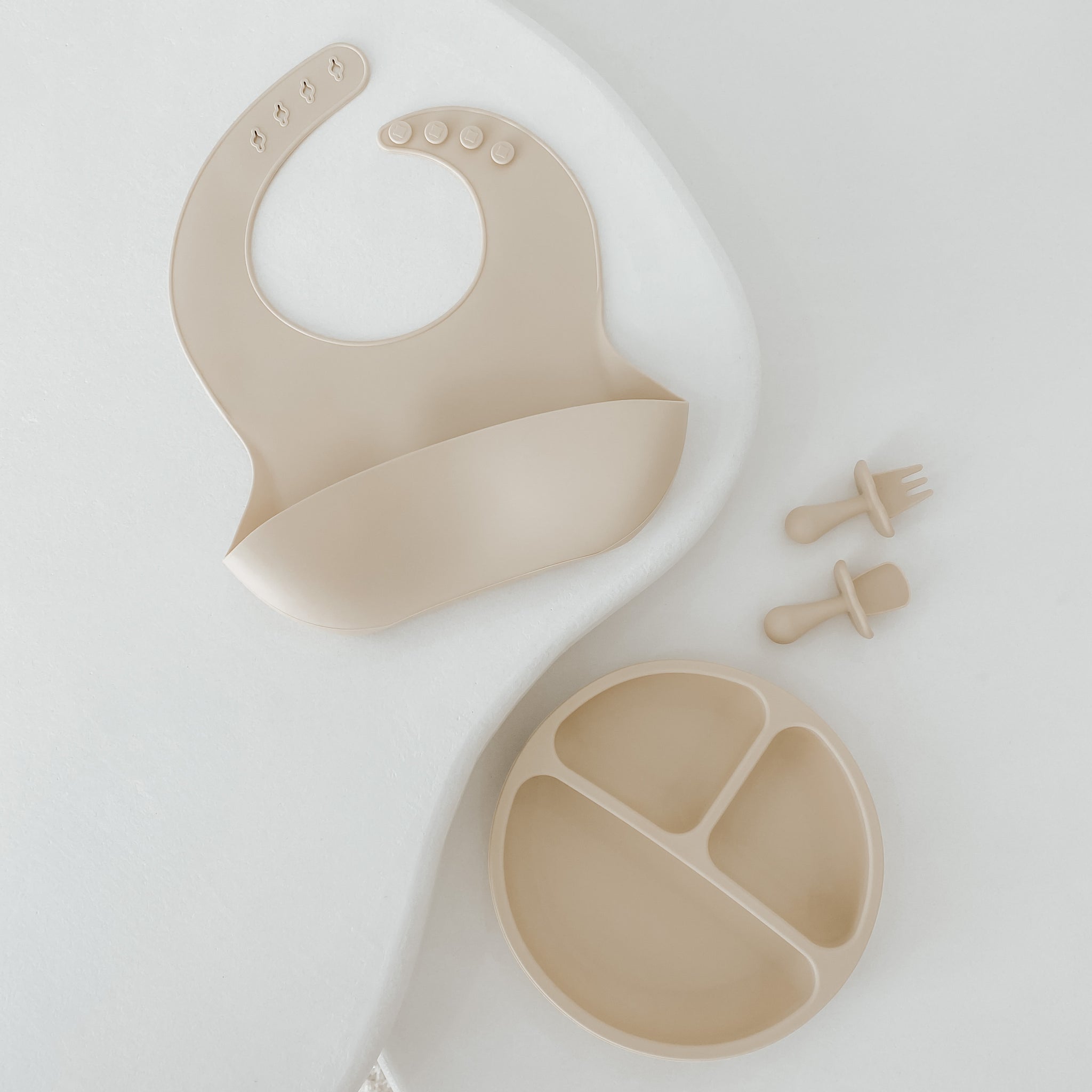 4 Piece set - Bib, Plate and Baby Led Weaning Spoon and Fork