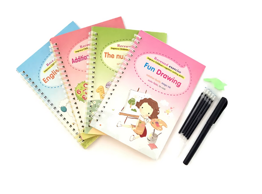 Tracing Book for Children - Enhanced Repeated Practice with Magic Faded Ink (Set of 4 books)